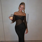 Mesh One-Shoulder See-Through Fishtail Dress